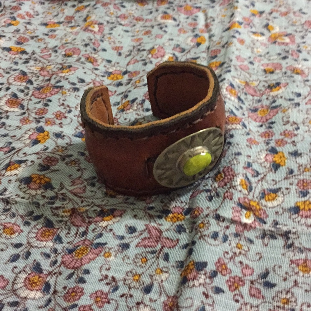 Green Turquoise Leather Cuff